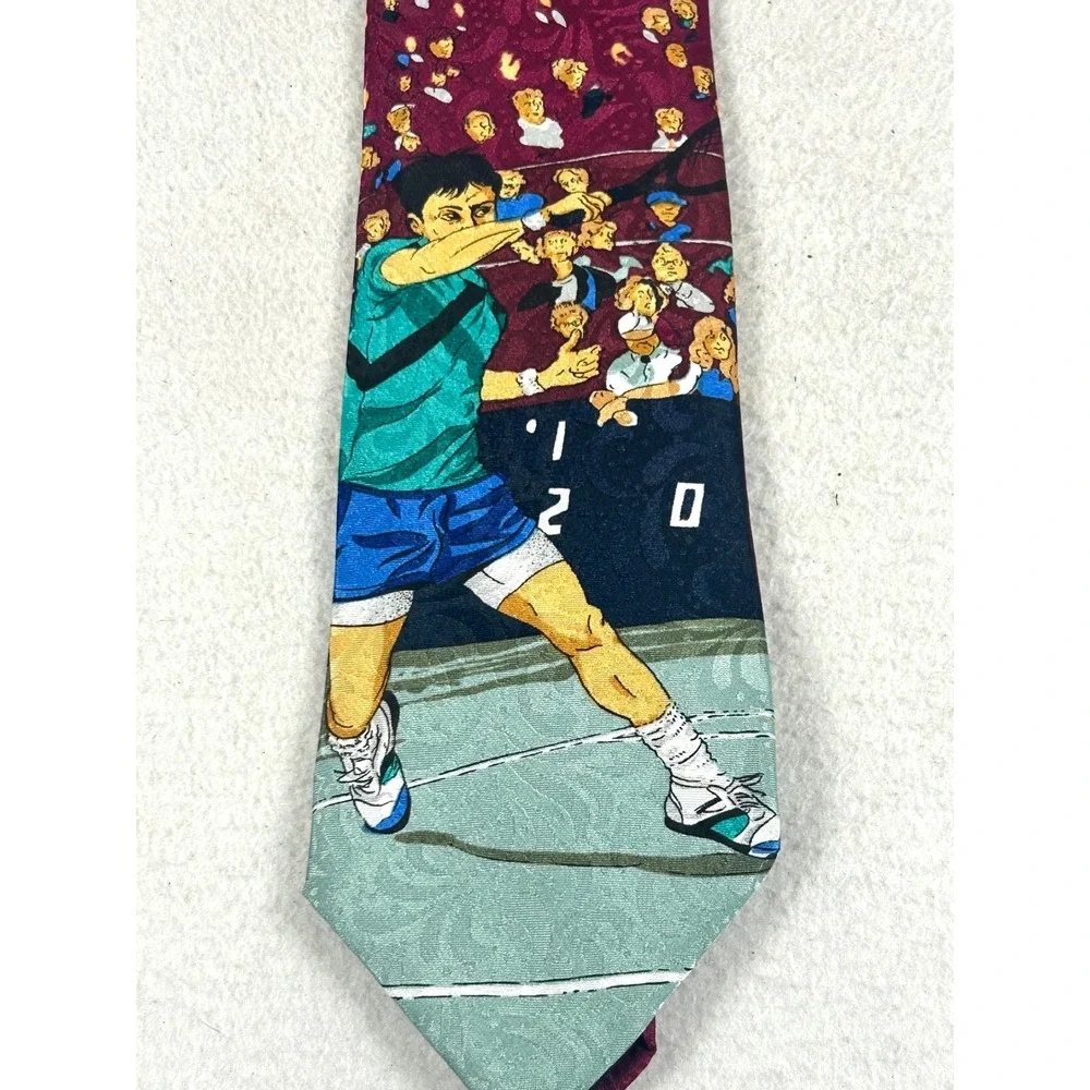 Camden Court Tennis Match Novelty Necktie Mens OS Burgundy Retro Sporty